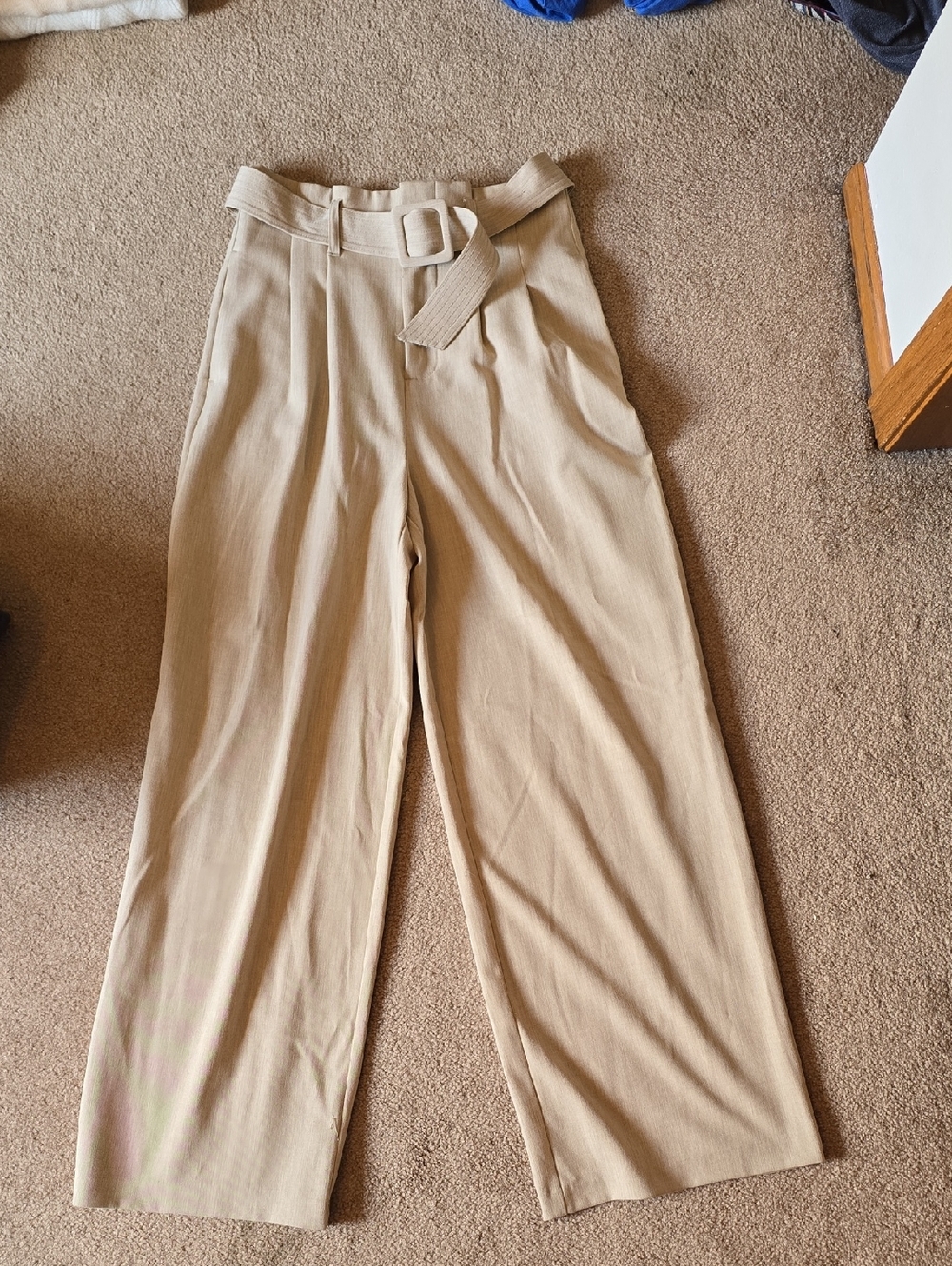 Nine West Beige Wide-Leg Chinos with Belt